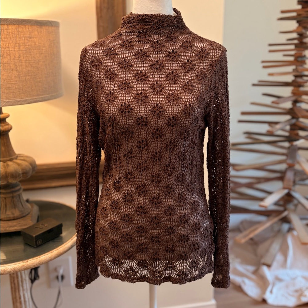 Zara Chocolate Brown Lace Knit Top